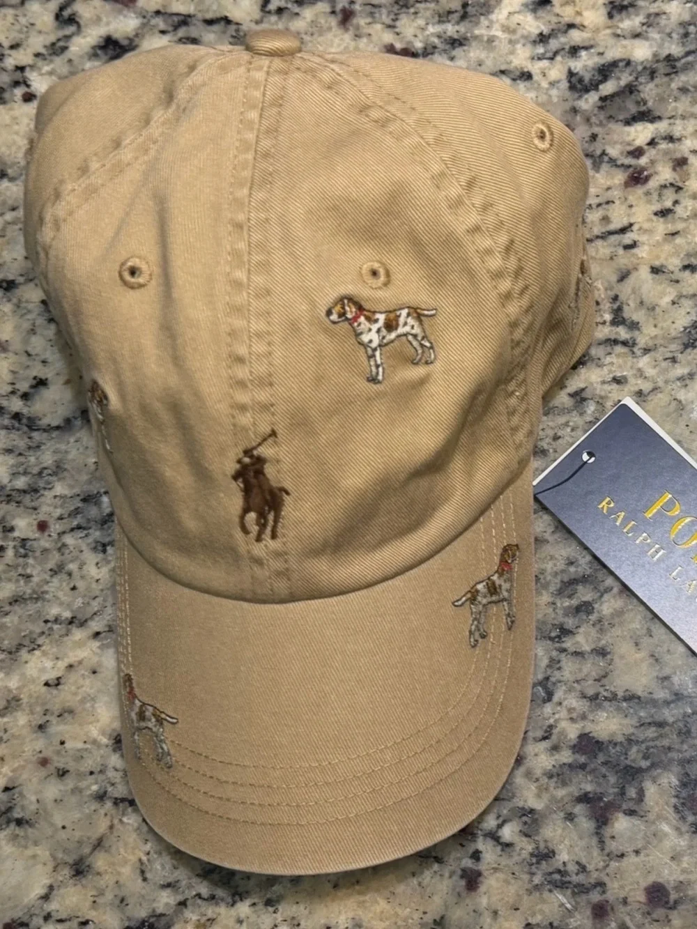 Polo by Ralph Lauren Tan Baseball Cap with Dog Motif Embroidery